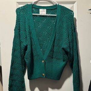 Pink Rose Teal Cardigan Sweater